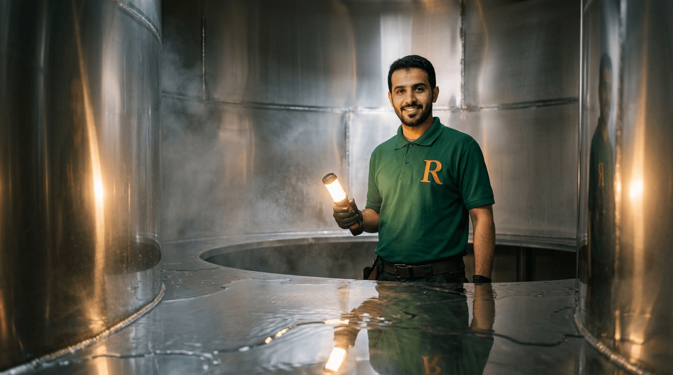 داخل خزان مياه نظيف تمامًا بمياه صافية