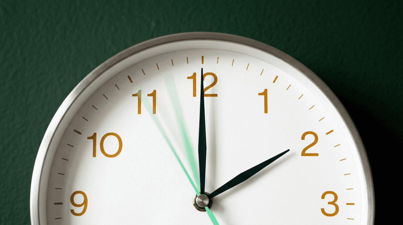 ساعة حائط بعقرب ثوانٍ أخضر متحرّك — التزام بالجودة والمواعيد